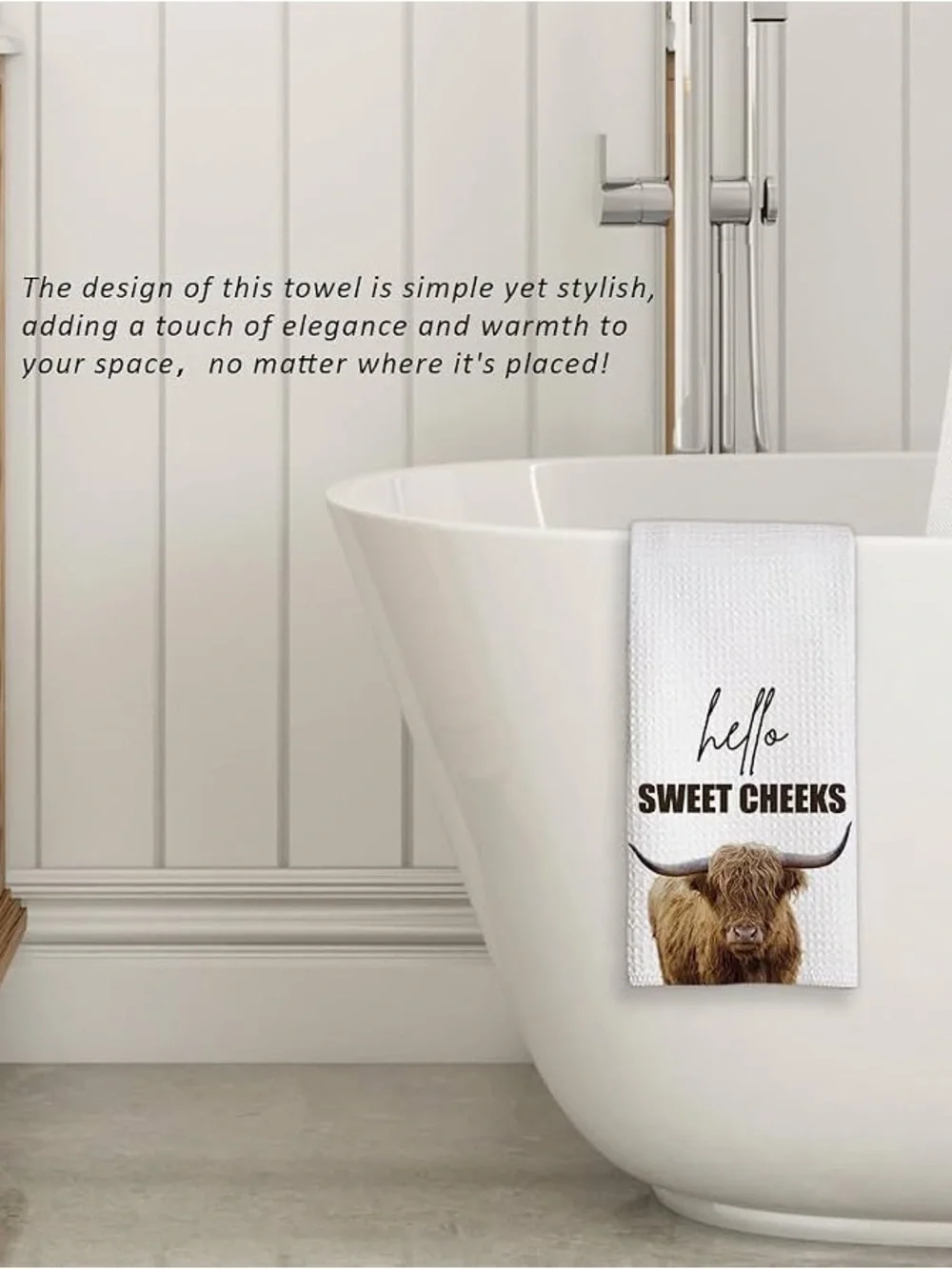 🆕 Rustic Farmhouse ‘Hello Sweet Cheeks’ Highland Cow Hand Towel